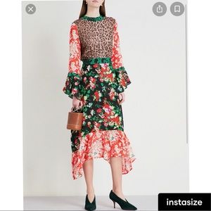 Rixo London Chrissy Leopard Floral Print Midi Dress